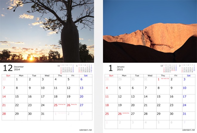 簡単手作りpdf写真カレンダー作成 カレンダー１